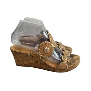 Jack Roger's Lauren cork gold medallion wedge sandals